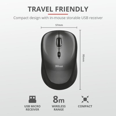 Mouse fara fir trust yvi wireless mouse - black  specifications