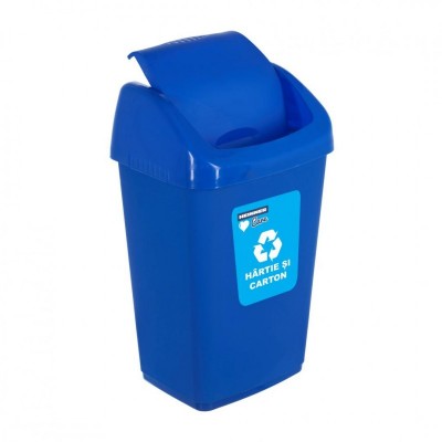 Cos menajer capac batant, pentru reciclare hartie carton, 35 l, albastru