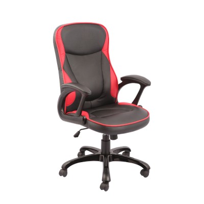 Scaun directorial US25 Reno, piele ecologica negru, rosu - 1 - OfficeGarage.ro